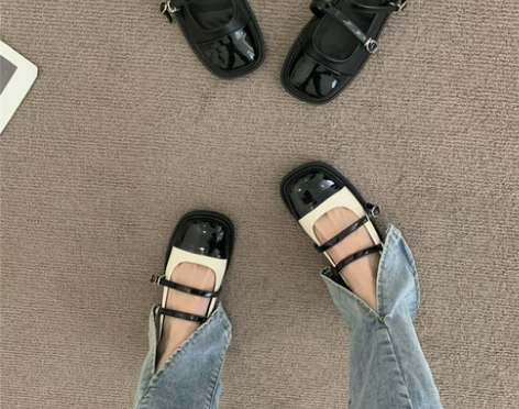 法式复古高级感低粗跟浅口玛丽珍鞋2022夏...