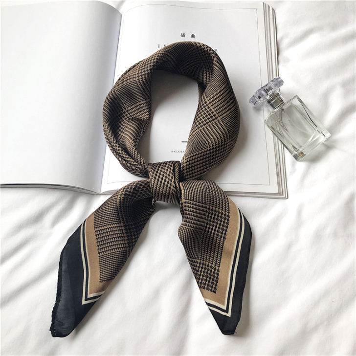 复古千鸟格小方巾女士薄丝巾春秋新款韩国装饰...