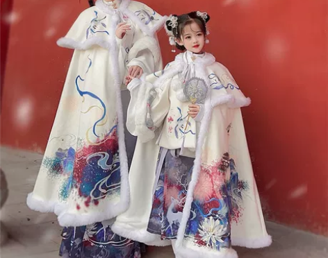明制汉服冬款全套柒渡女冬斗篷加绒马面亲子过...