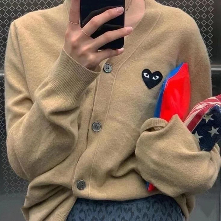 羊毛开衫外套女日系川久潮牌爱心保玲大码羊绒...