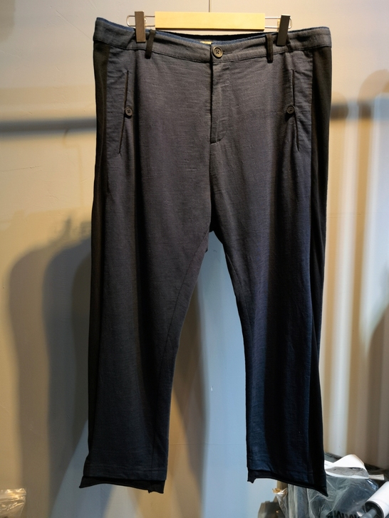 男休闲裤蓝色拼接水洗做旧4码