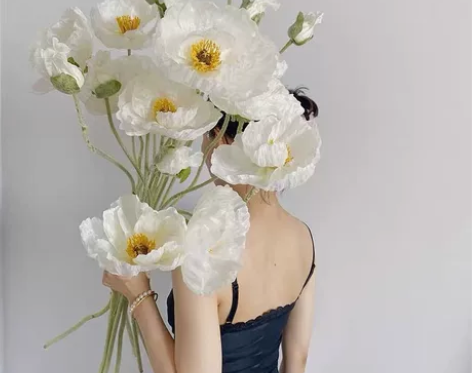 9.8包邮 大号双头冰岛虞美人油画质感仿真...