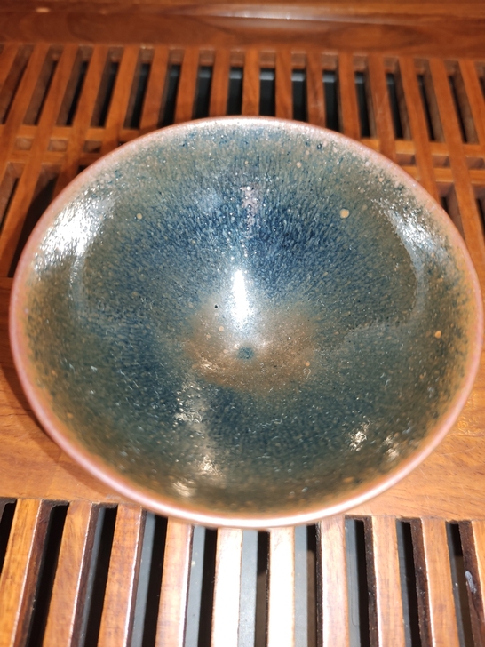 吴兴乾小篆吴仿宋仿古柴烧蛤蜊光青蓝毫大敛口...