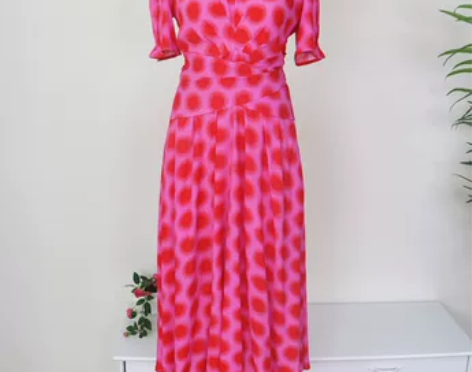 玫瑰粉油画太阳花 法式明媚风情 某D复古绉...