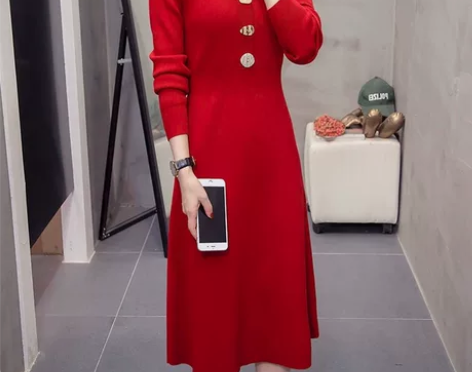 法式高级感配大衣针织连衣裙女秋冬内搭修身显...