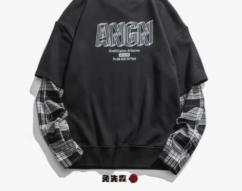 兔先森春季假两件圆领卫衣个性男潮牌印花宽松...