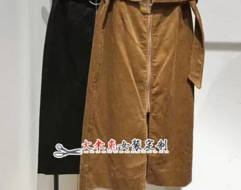 春装新款高腰开衩中长裙 时尚韩版a字裙口袋...