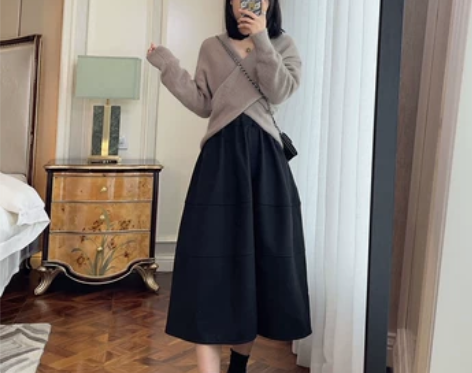 日式奢线耀司风搭配之王小黑裙 重磅廓形高腰...