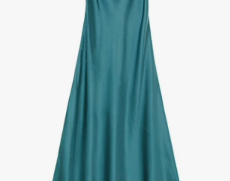 小企鹅厂长法式气质极简斜裁素绉缎荡领吊带裙...