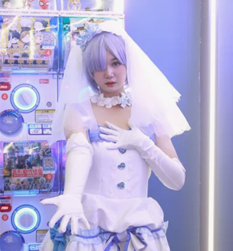 出蕾姆同人蓝色婚纱 大码 大全套除袜子 衣...