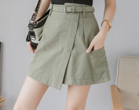 2021夏季新款港风a字水洗棉有口袋的工装...