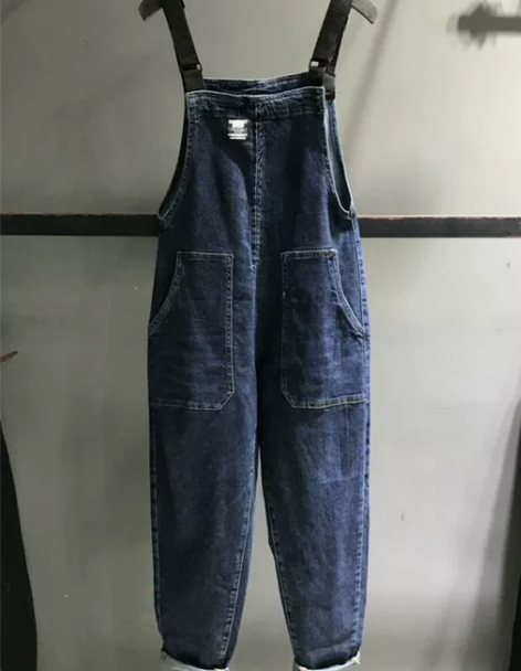 背带牛仔裤 水洗牛仔背带裤裤深蓝色秋季 连...