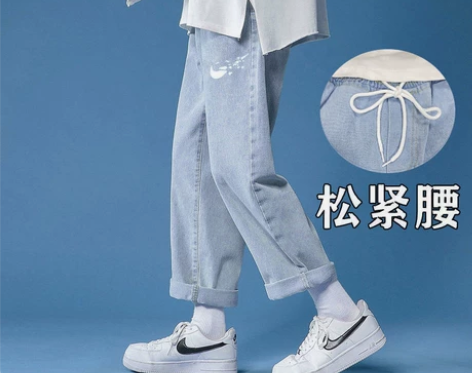 港风牛仔裤男学生前卡通潮牌宽松百搭潮流春秋...
