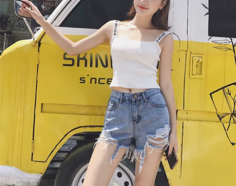 2017夏季烂破洞牛仔短裤女高腰显瘦韩版毛...