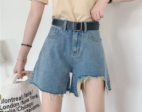 夏季韩版流苏破洞牛仔短裤女大码胖mm学生高...