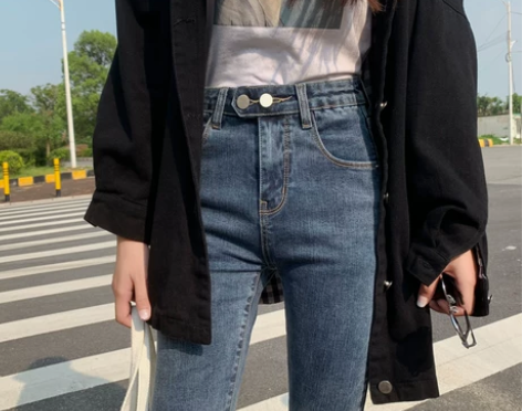 牛仔裤女秋冬新款高腰修身显瘦显高百搭紧身加...