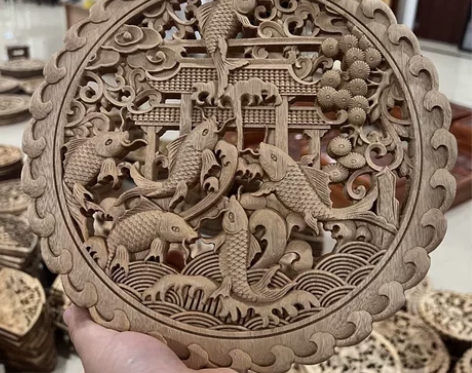 木雕挂画墙上挂画东阳木雕挂件圆形福字雕刻香...