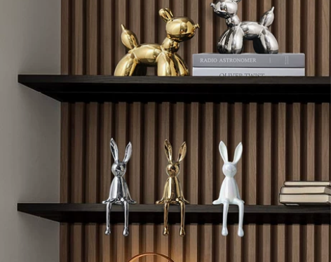 饰品装饰现代轻奢电镀银兔子摆件玄关酒柜电视...