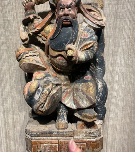 明代木雕大财神，高度36～底21～13公分...