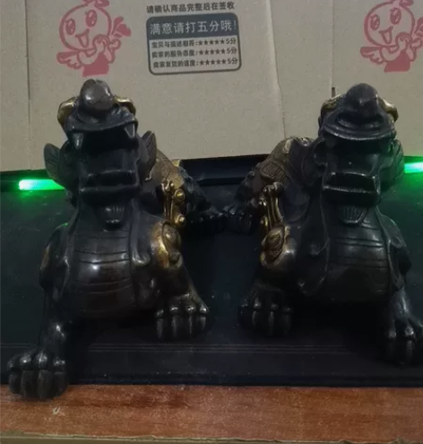 纯铜鎏金如意貔貅摆件 铜貔貅 一对家居古玩...