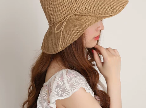 8cm日本拉拉草帽手工可折叠遮阳帽子女 夏...