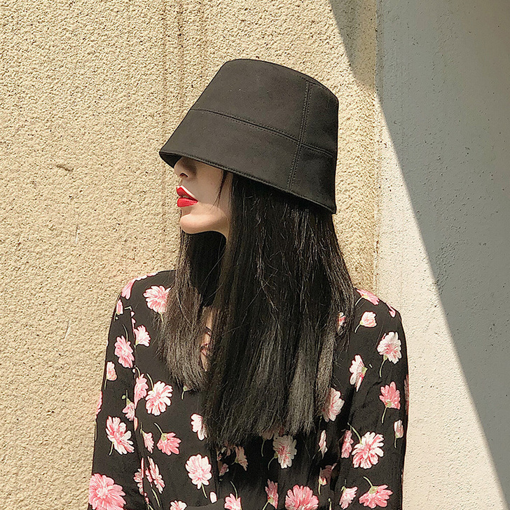 灯罩水桶帽子女遮脸渔夫帽日系韩版潮黑色乞丐...