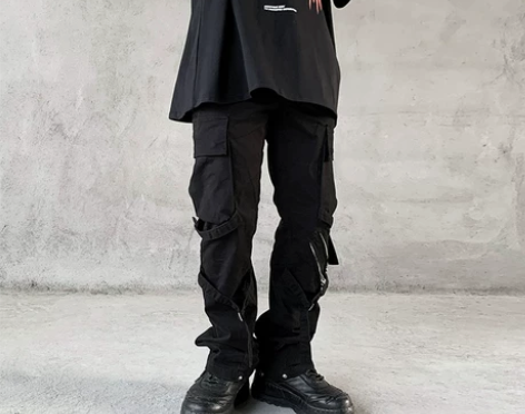 黑衣先生  美式欧美高街绑带机能工装口袋直...