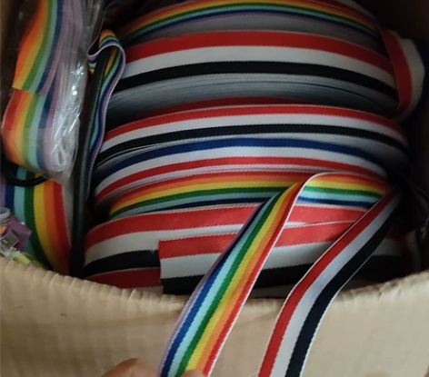 七彩织带手机挂绳彩虹织带平纹条纹间色织带装...