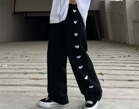 风直筒裤春秋新款复古高街高腰阔腿裤运动裤百...