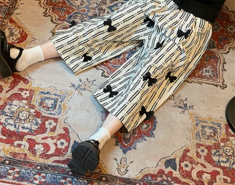 YUKIDABAI 条纹直筒裤女2022年...