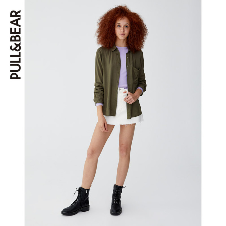 PullAndBear 女士素色长袖衬衫 ...