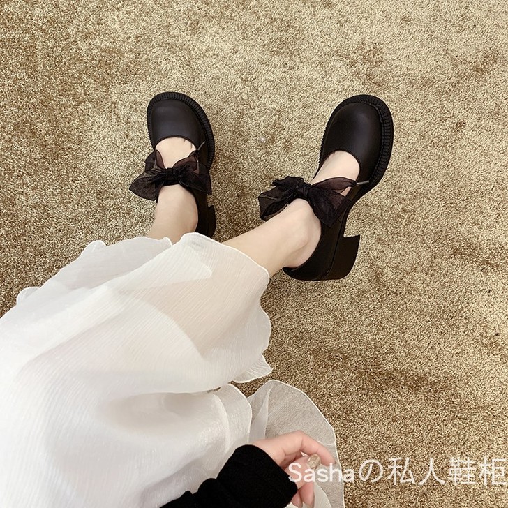 2021款粗跟复古玛丽珍鞋女网红同款蝴蝶结...