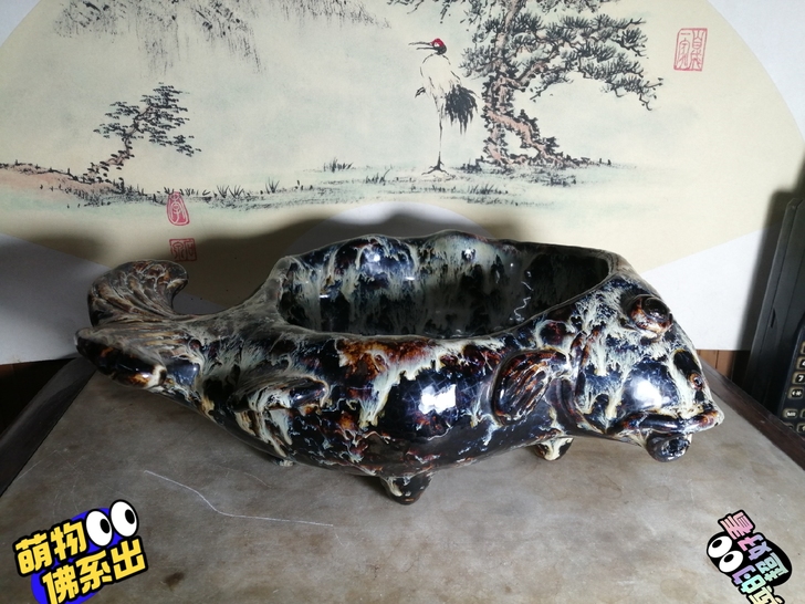 老石湾鱼形笔洗，文房四宝，釉中极品$$##...
