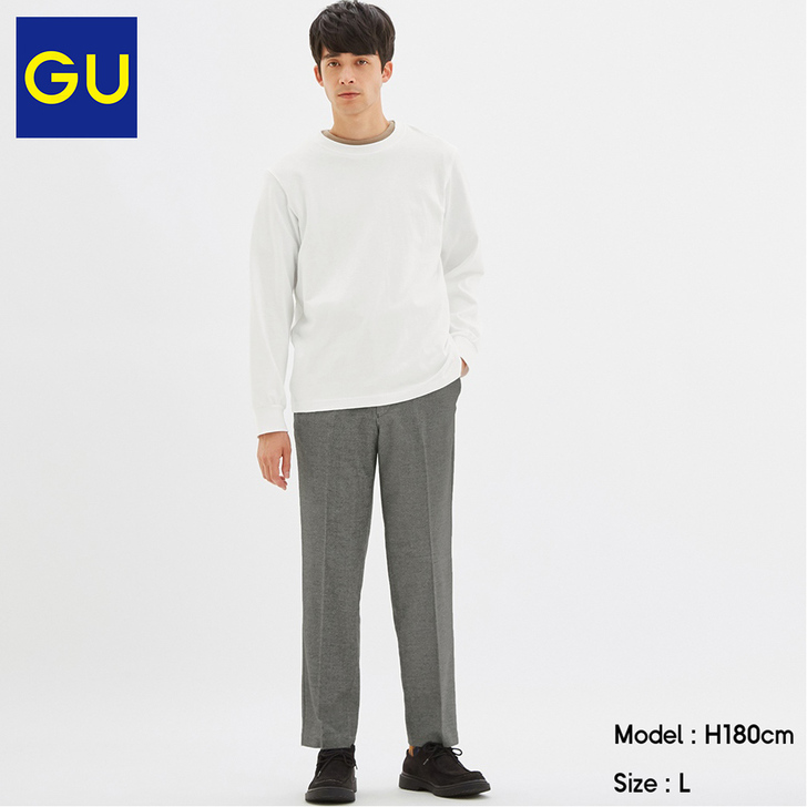 GU极优男装反面起毛修身窄口松紧裤加绒商务...