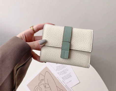 真皮短款钱包小众设计头层牛皮撞色小零钱包