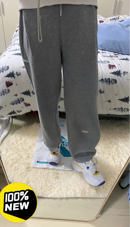 灰色运动裤宽松垂感束脚加绒卫衣裤百搭显瘦潮