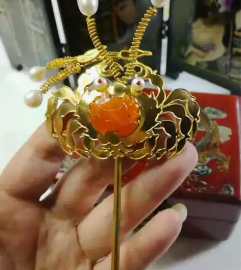 纯银鎏金花丝镶嵌螃蟹簪子    包邮， 簪...
