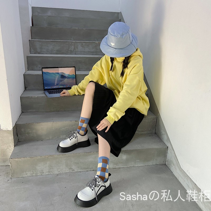2021春秋复古松糕系带大头娃娃鞋女韩版英...