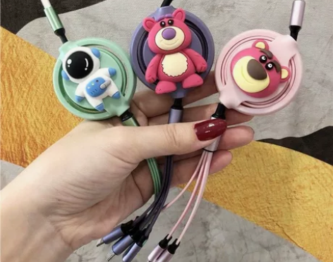 适用华为苹果手机数据线三合一快充女可爱车载...