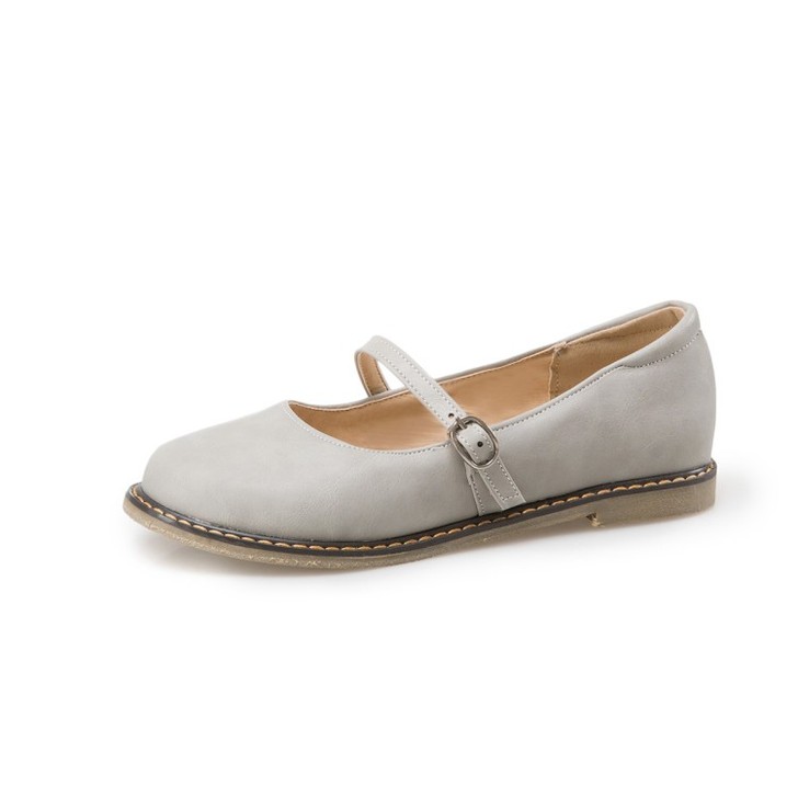 日系复古文艺平底一字扣浅口可爱圆头学生娃娃...