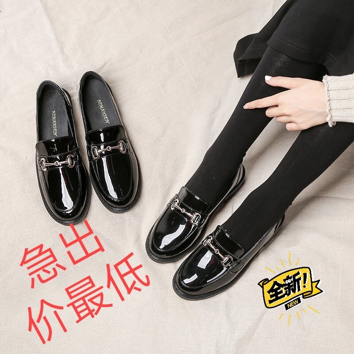 （包邮）小皮鞋女复古春秋英伦风一脚蹬平底日...