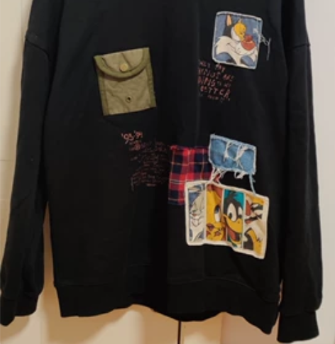 港风卫衣男秋潮流时尚趣味卡通印花贴布落肩青...