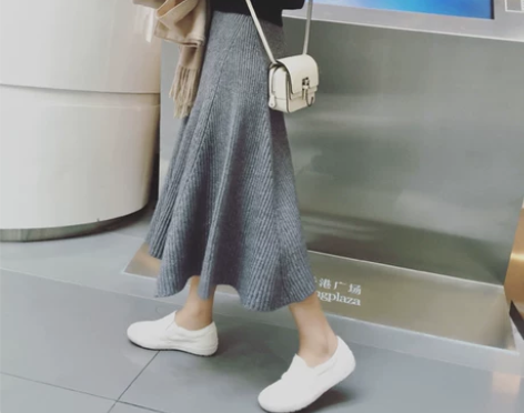 ?秋冬女装百褶大摆裙 高腰针织半身裙a字裙...
