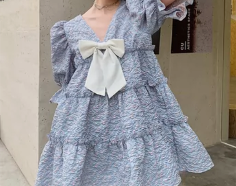 泡泡袖蓬蓬裙连衣裙女夏2021新款甜美蝴蝶...