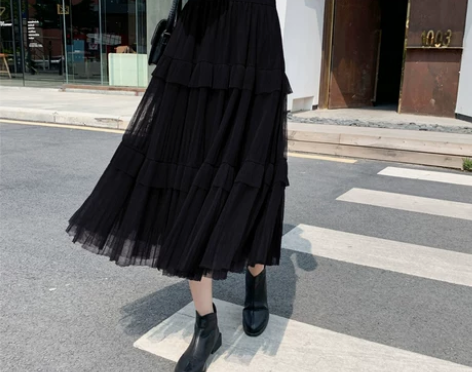 全新网纱百褶蛋糕裙半身裙小个子 显高气质 ...