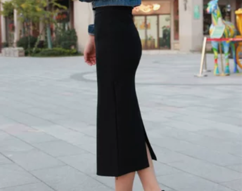 秋冬加厚高腰弹力性感包臀一步裙后开叉紧身长...