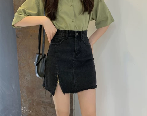 2019夏季高腰ins超火黑色半身裙女a字...