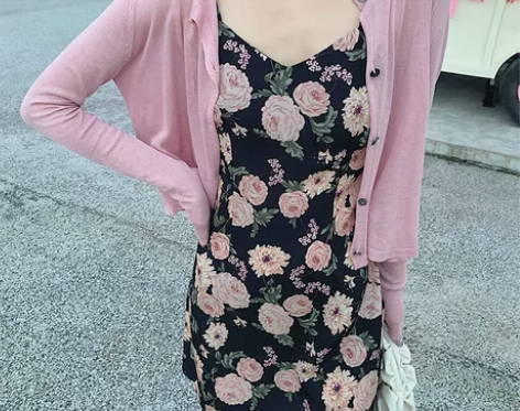 碎花吊带连衣裙子夏季奶乖两件套装大码女装甜...