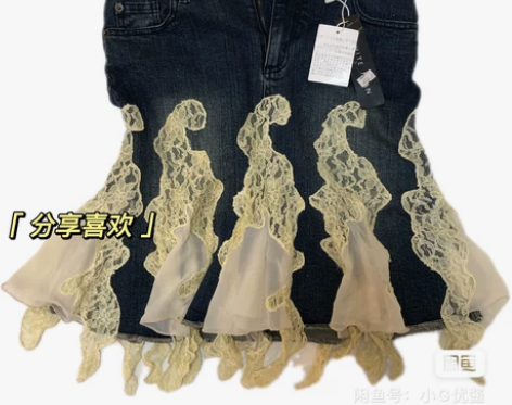 vintage涩谷辣妹 蕾丝拼接不规则朋克...