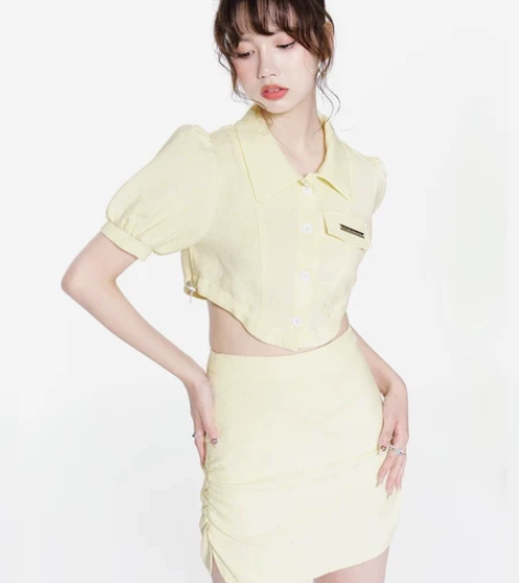 PURPURA 性感辣妹风短款衬衫时尚套装...